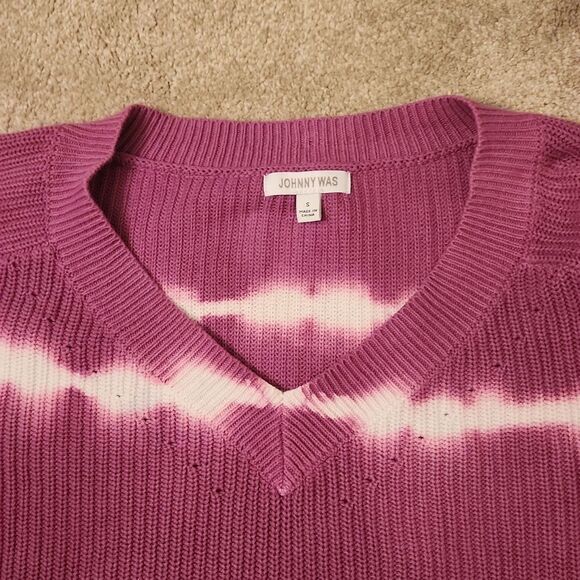Johnny Was Women's Purple & White Tye Dye V-Neck Sweater Size S - Picture 3 of 11
